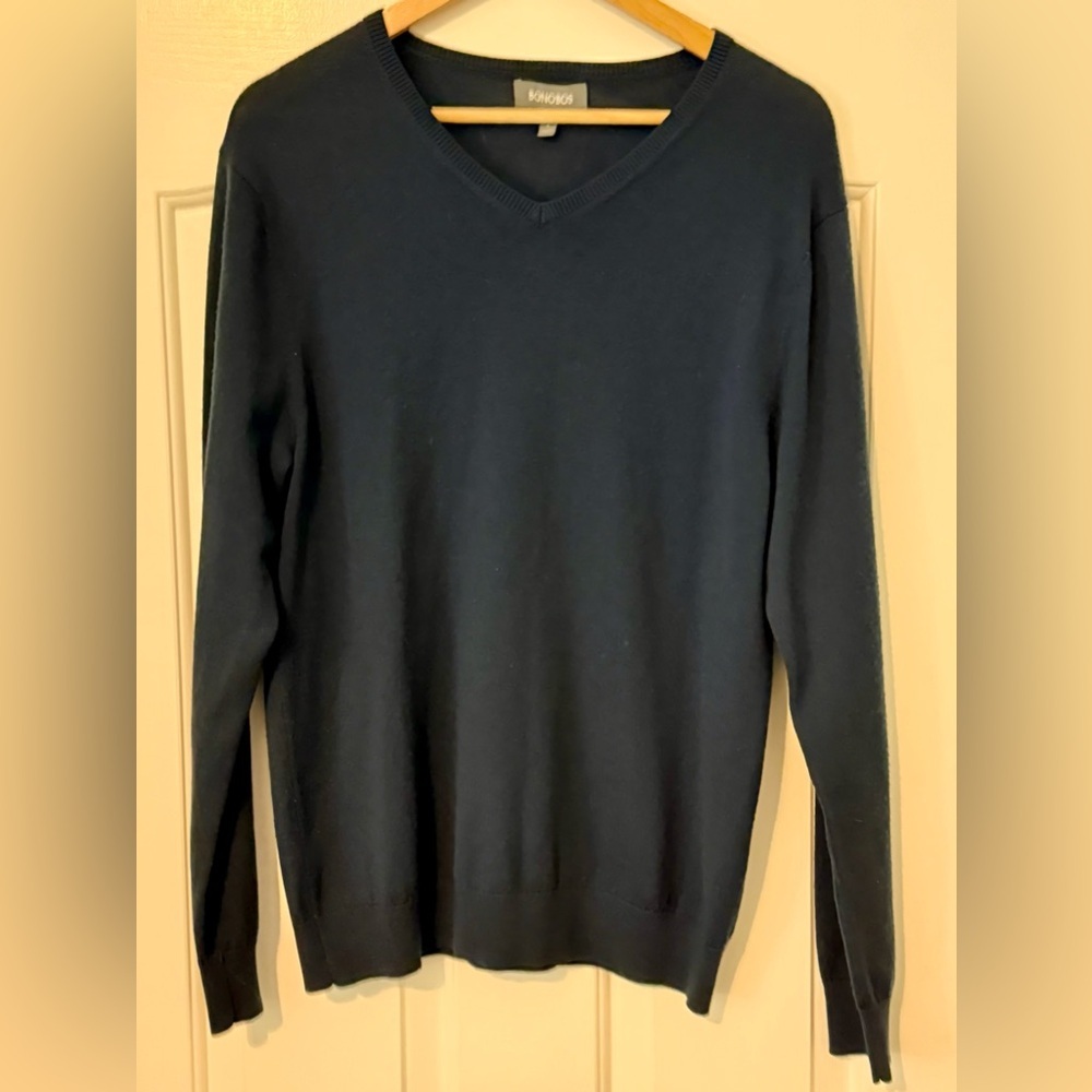 Bonobos Men’s 100% Merino Wool V-Neck Sweater Navy Blue Size L